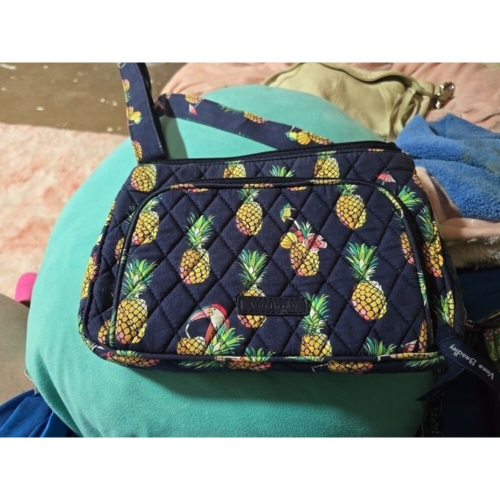 VERA BRADLEY Little Hipster Crossbody Bag Toucan Party Pineapple Navy Purse Bogo